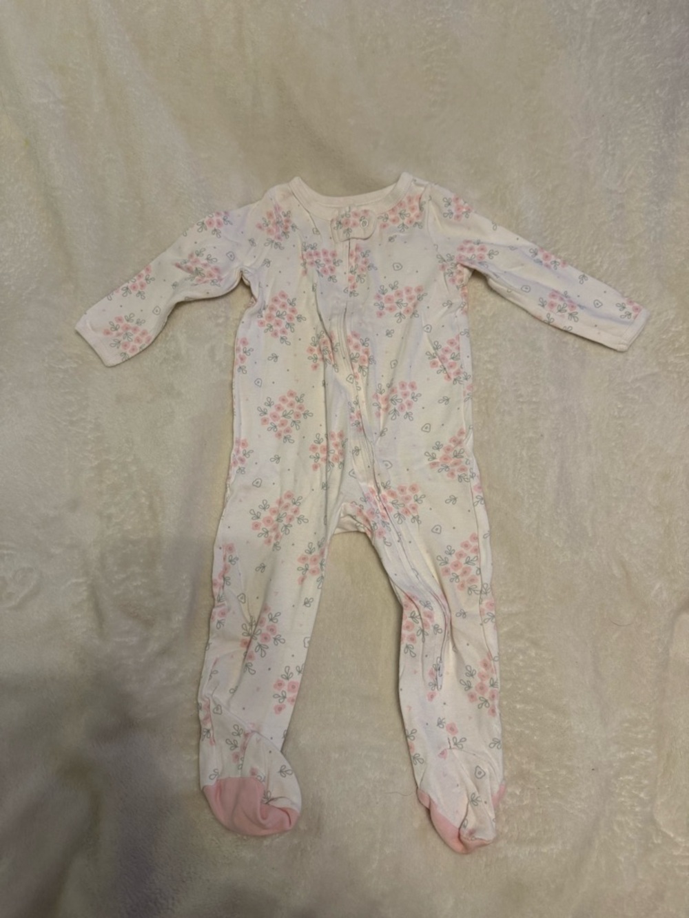 okie dokie Pink Floral Footed One-Piece Pajamas